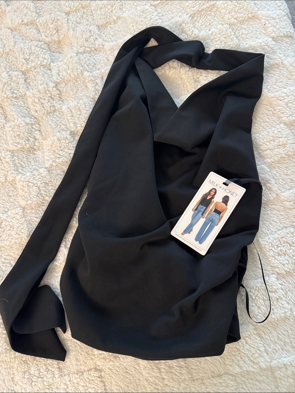 Milk + Honey Black Halter Tie-Back Top